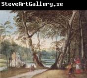 unknow artist A wooded landscape with a beggar kneeling before a cardinal